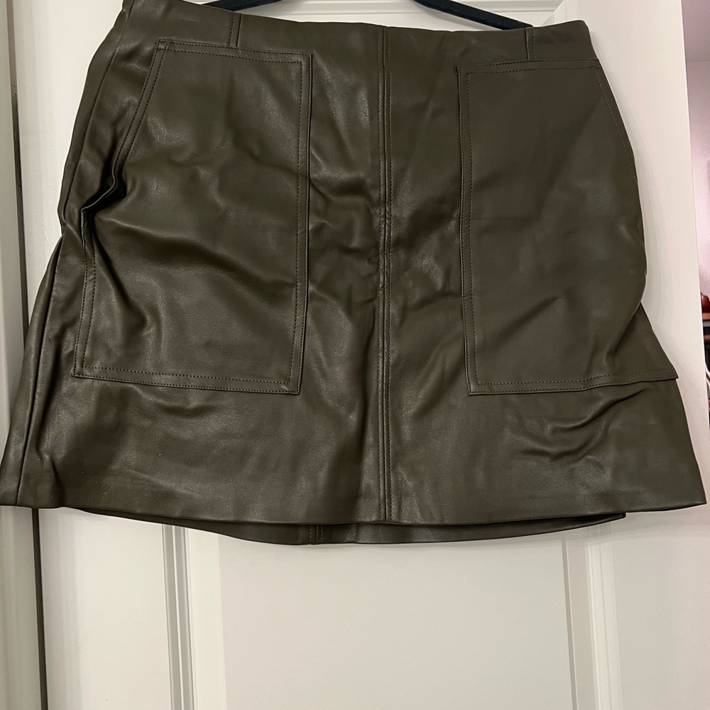 New H&M Olive Leather Mini Skirt